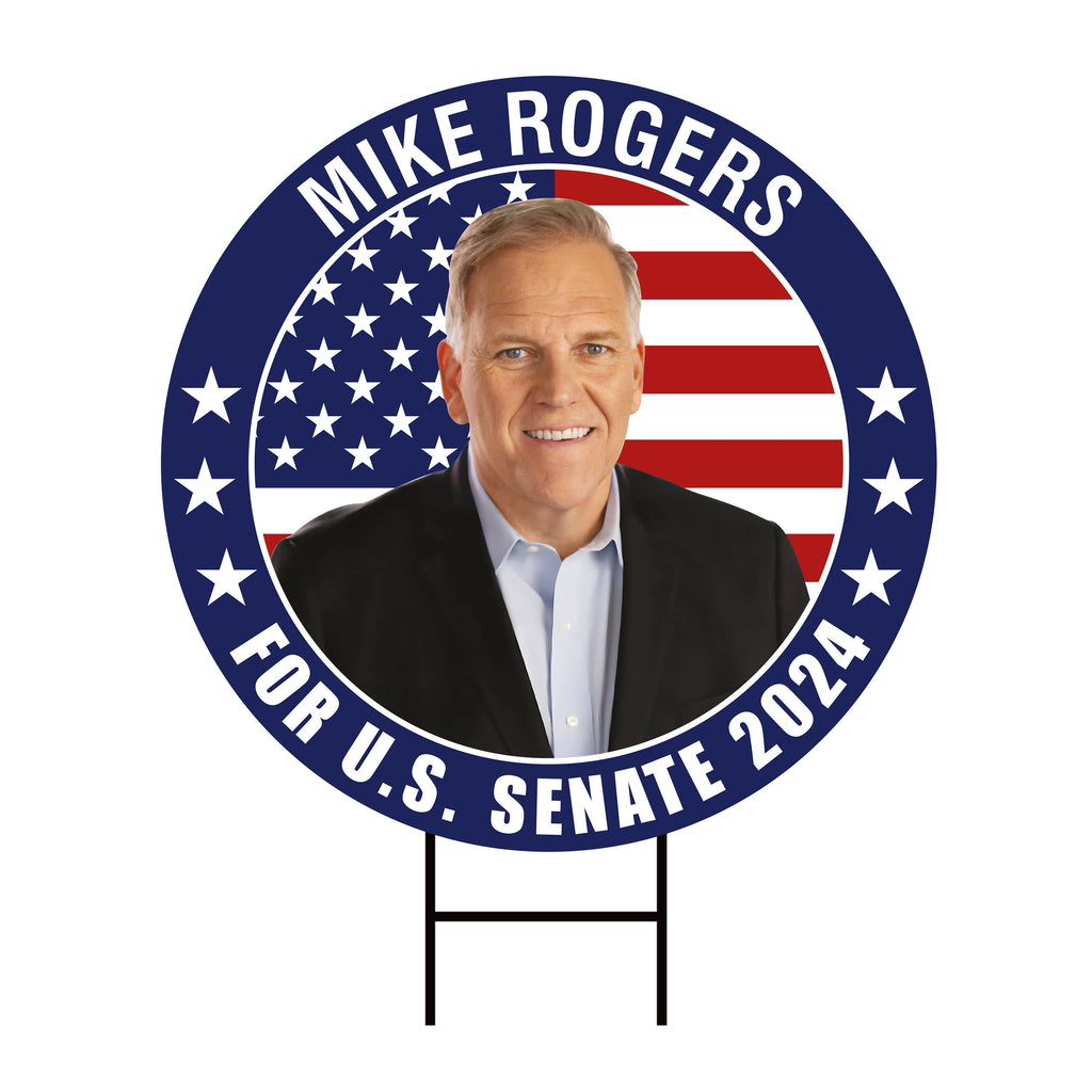 Mike Rogers US Senate Yard Sign - Coroplast US Senate Election Michigan 2024 Race Red White & Blue Yard Sign with Metal H-Stake
