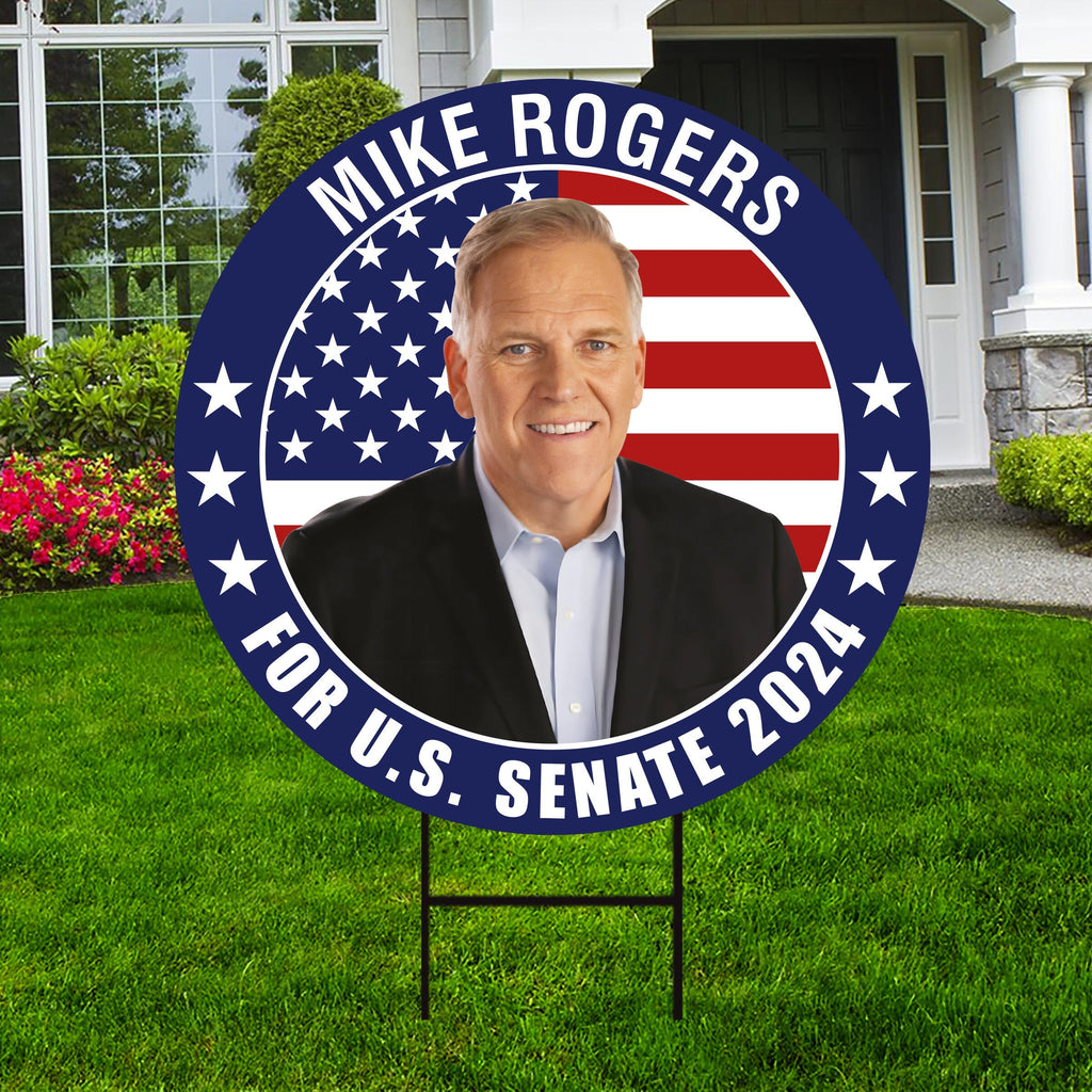 Mike Rogers US Senate Yard Sign - Coroplast US Senate Election Michigan 2024 Race Red White & Blue Yard Sign with Metal H-Stake