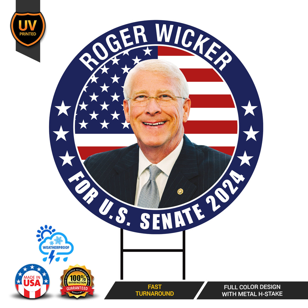 Roger Wicker US Senate Yard Sign - Coroplast US Senate Election Mississippi 2024 Race Red White & Blue Yard Sign with Metal H-Stake