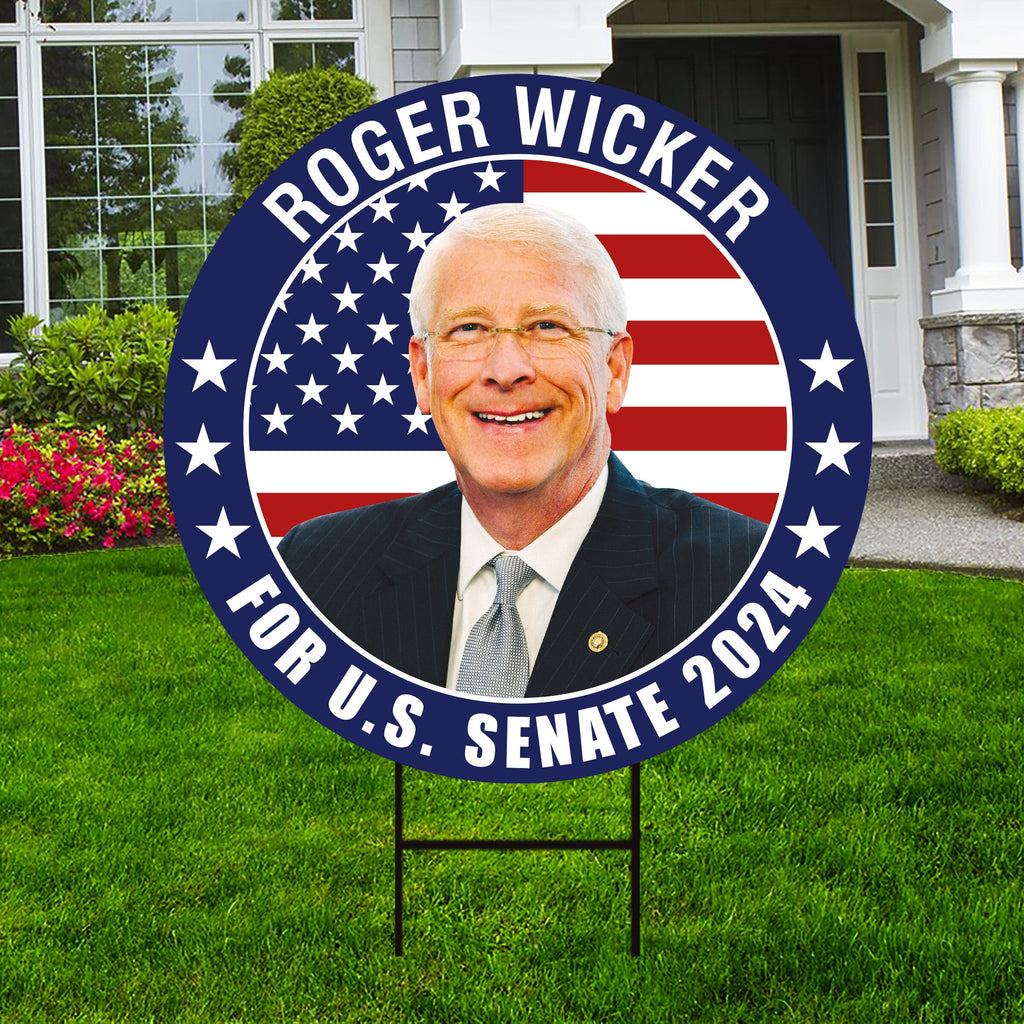 Roger Wicker US Senate Yard Sign - Coroplast US Senate Election Mississippi 2024 Race Red White & Blue Yard Sign with Metal H-Stake