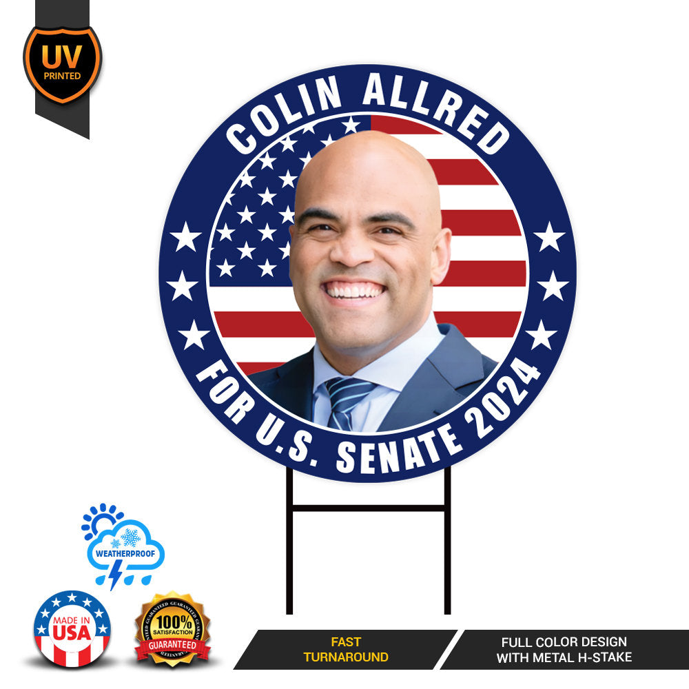 Colin Allred US Senate Yard Sign - Coroplast US Senate Election Colin Allred 2024 Race Red White & Blue Yard Sign with Metal H-Stake