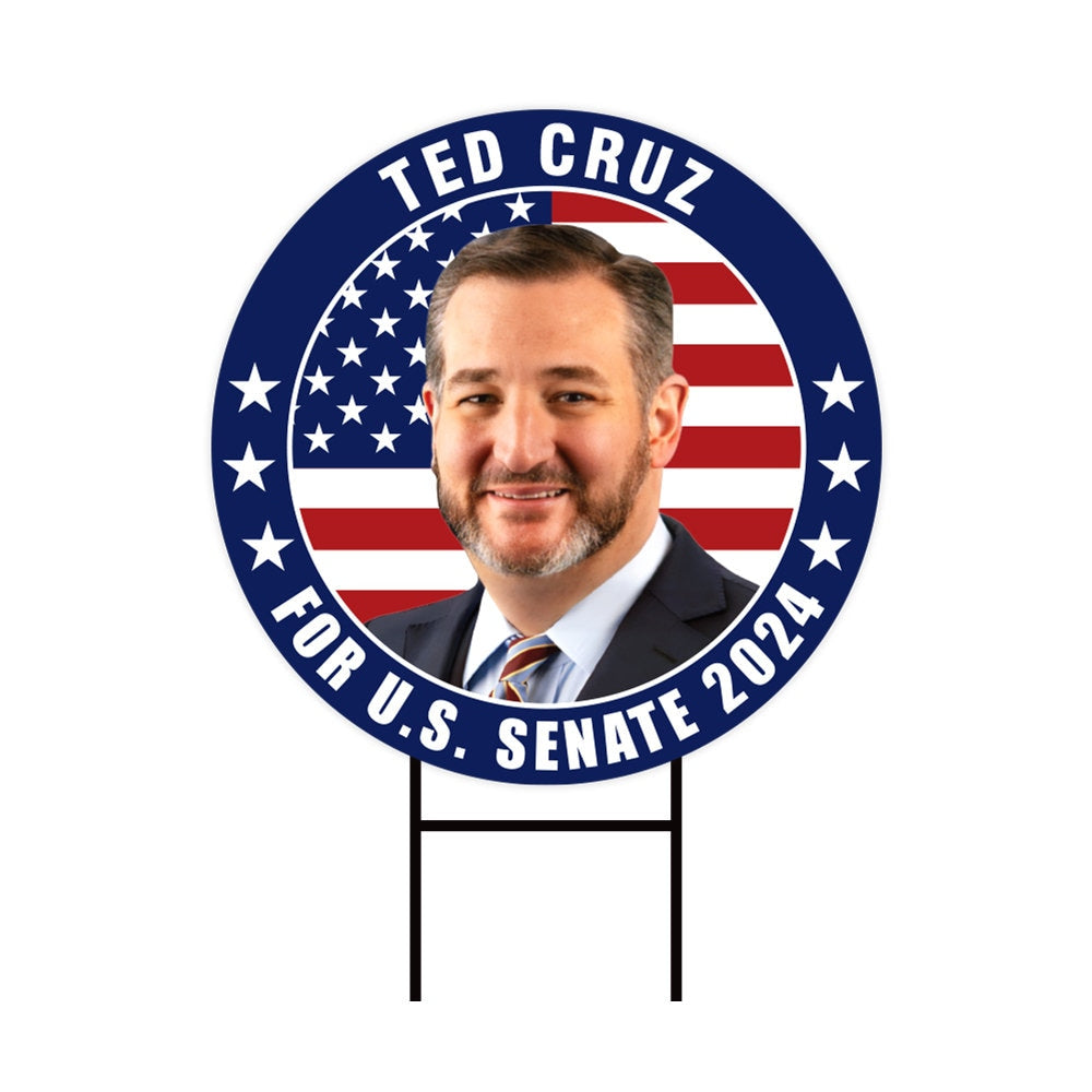 Ted Cruz US Senate Yard Sign - Coroplast US Senate Election Ted Cruz 2024 Race Red White & Blue Yard Sign with Metal H-Stake