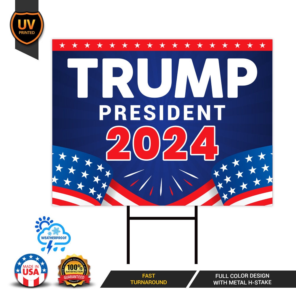 Trump 2024 Yard Sign - Coroplast American Flag Donald Trump For President 2024 Take America Back Yard Sign with Metal H-Stake
