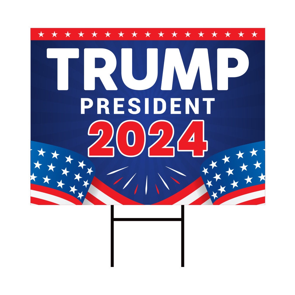 Trump 2024 Yard Sign - Coroplast American Flag Donald Trump For President 2024 Take America Back Yard Sign with Metal H-Stake