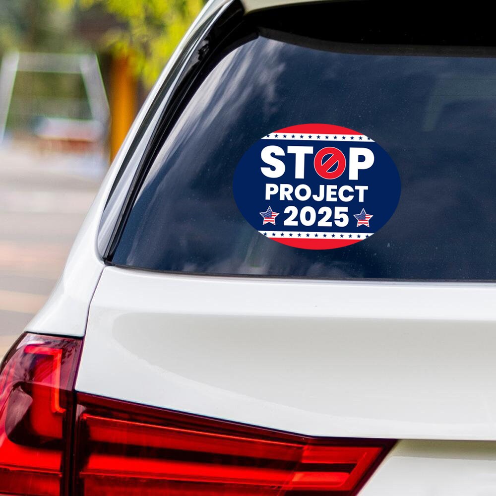 Stop Project 2025 Sticker Vinyl Decal, Vote Democrat Vinyl Sticker, 2024 Election, Vote Blue Save Democracy Bumper Sticker, 6" x 4.5"