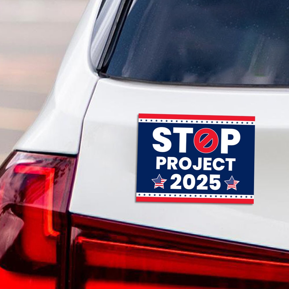 Stop Project 2025 Car Magnet, Vote Democrat 2024 Vehicle Magnet, 2024 President Election Bumper,  Vote Blue Save Democracy Magnet, 6" x 4.5"