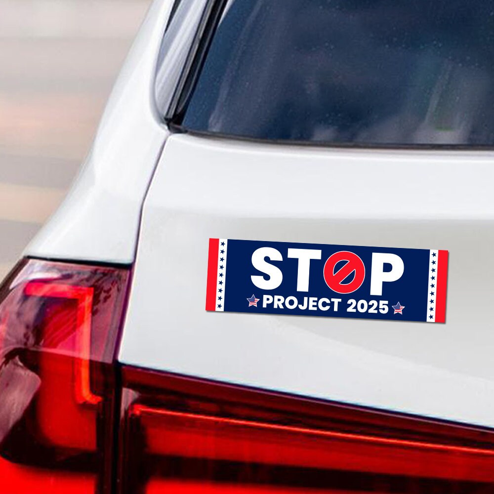 Stop Project 2025 Car Magnet, Vote Democrat 2024 Vehicle Magnet, 2024 President Election Bumper,  Vote Blue Save Democracy Magnet, 10" x 3"