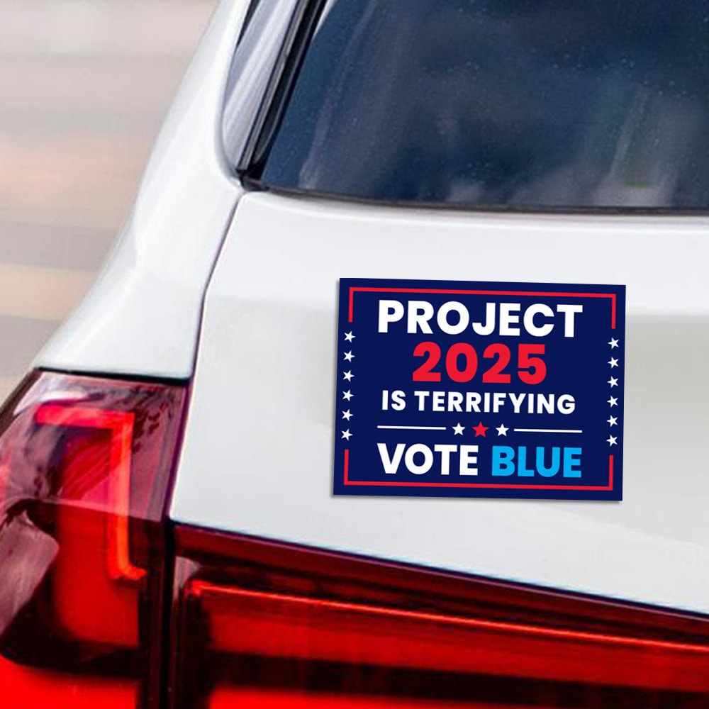 Stop Project 2025 Car Magnet, Vote Democrat 2024 Vehicle Magnet, 2024 President Election Bumper,  Vote Blue Save Democracy Magnet, 6" x 4.5"