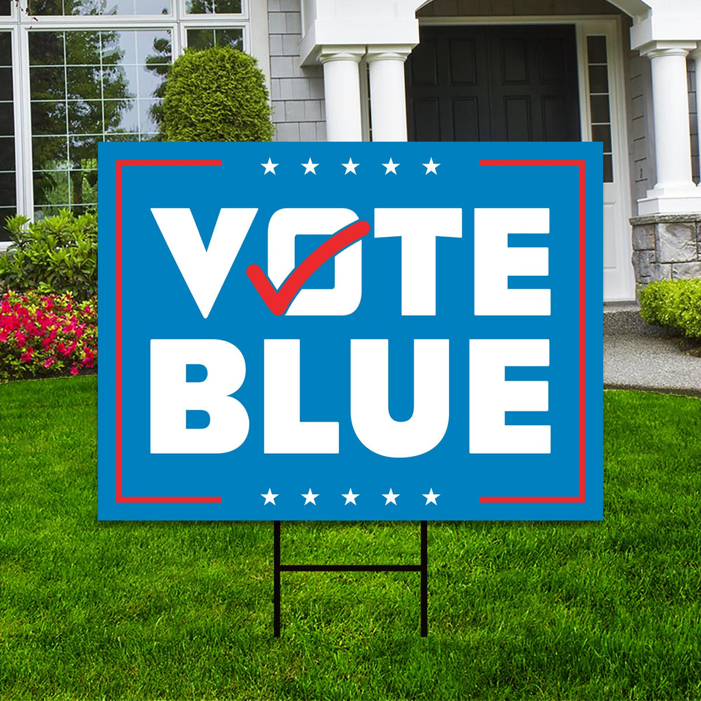 Vote Blue Save Democracy Yard Sign - Coroplast Vote Democrat Lawn Sign, Vote Blue Save Democracy Yard Sign with Metal H-Stake