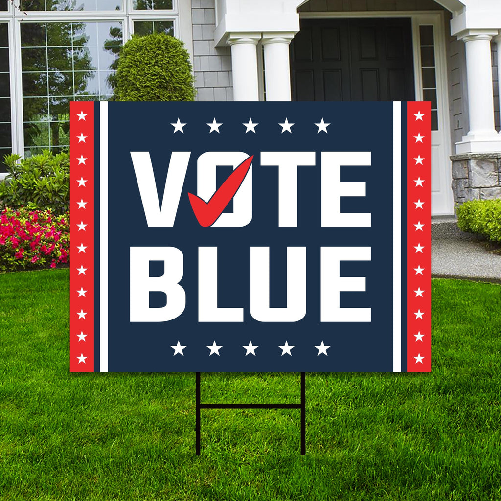 Vote Blue Save Democracy Yard Sign - Coroplast Vote Democrat Lawn Sign, Vote Blue Save Democracy Yard Sign with Metal H-Stake