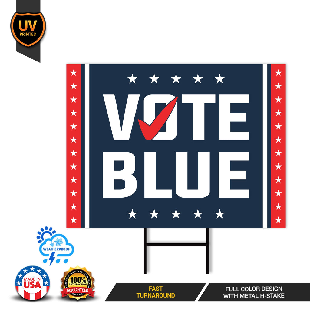 Vote Blue Save Democracy Yard Sign - Coroplast Vote Democrat Lawn Sign, Vote Blue Save Democracy Yard Sign with Metal H-Stake