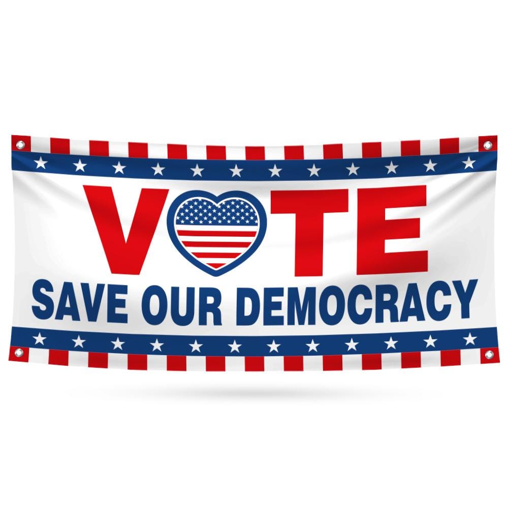 Vote Blue Save Democracy Banner Sign, 13 Oz Waterproof Vote Democrat Banner, Vote Blue. For President 2024 Banner With Metal Grommets