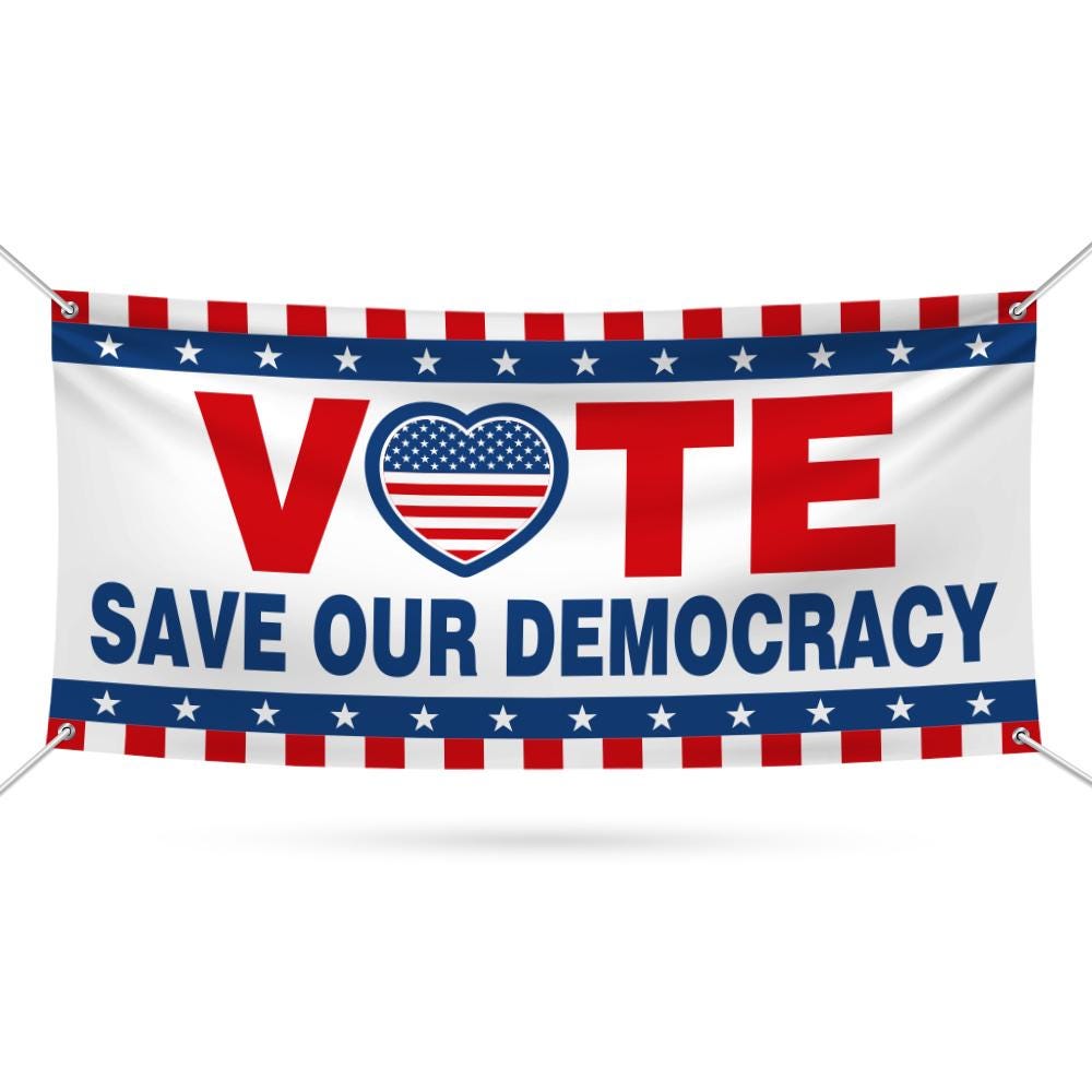Vote Blue Save Democracy Banner Sign, 13 Oz Waterproof Vote Democrat Banner, Vote Blue. For President 2024 Banner With Metal Grommets