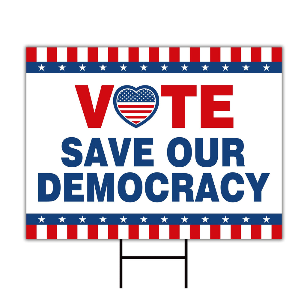 Vote Blue Save Democracy Yard Sign - Coroplast Vote Democrat Lawn Sign, Vote Blue Save Democracy Yard Sign with Metal H-Stake