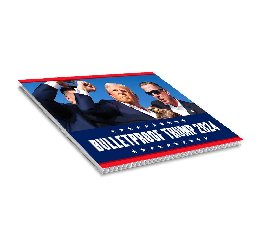 Trump for President 2024 Yard Sign, Still Standing Sign, Trump Shot, Never Surrender, Trump Fight, Election 2024 Sign with Metal H-Stake