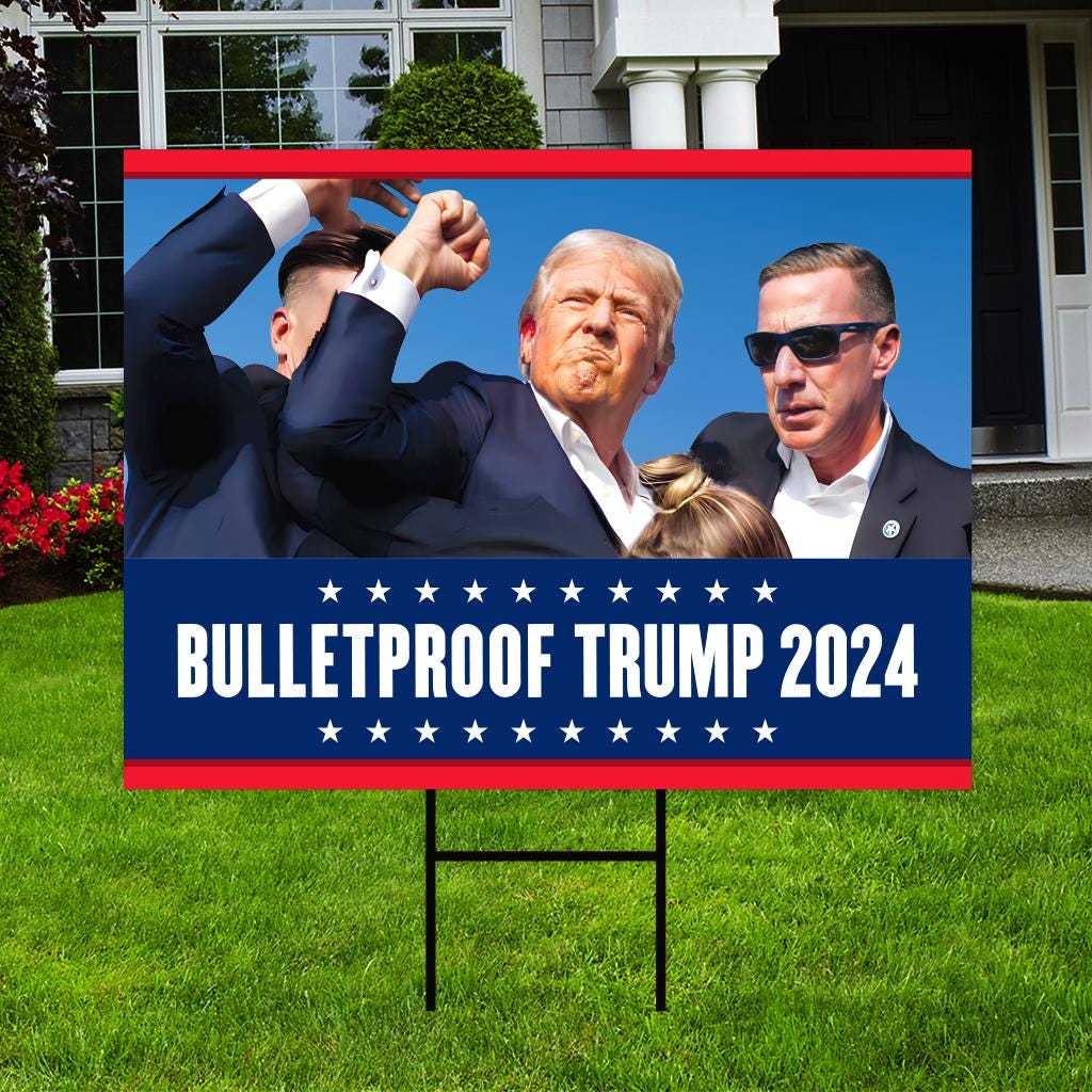 Trump for President 2024 Yard Sign, Still Standing Sign, Trump Shot, Never Surrender, Trump Fight, Election 2024 Sign with Metal H-Stake