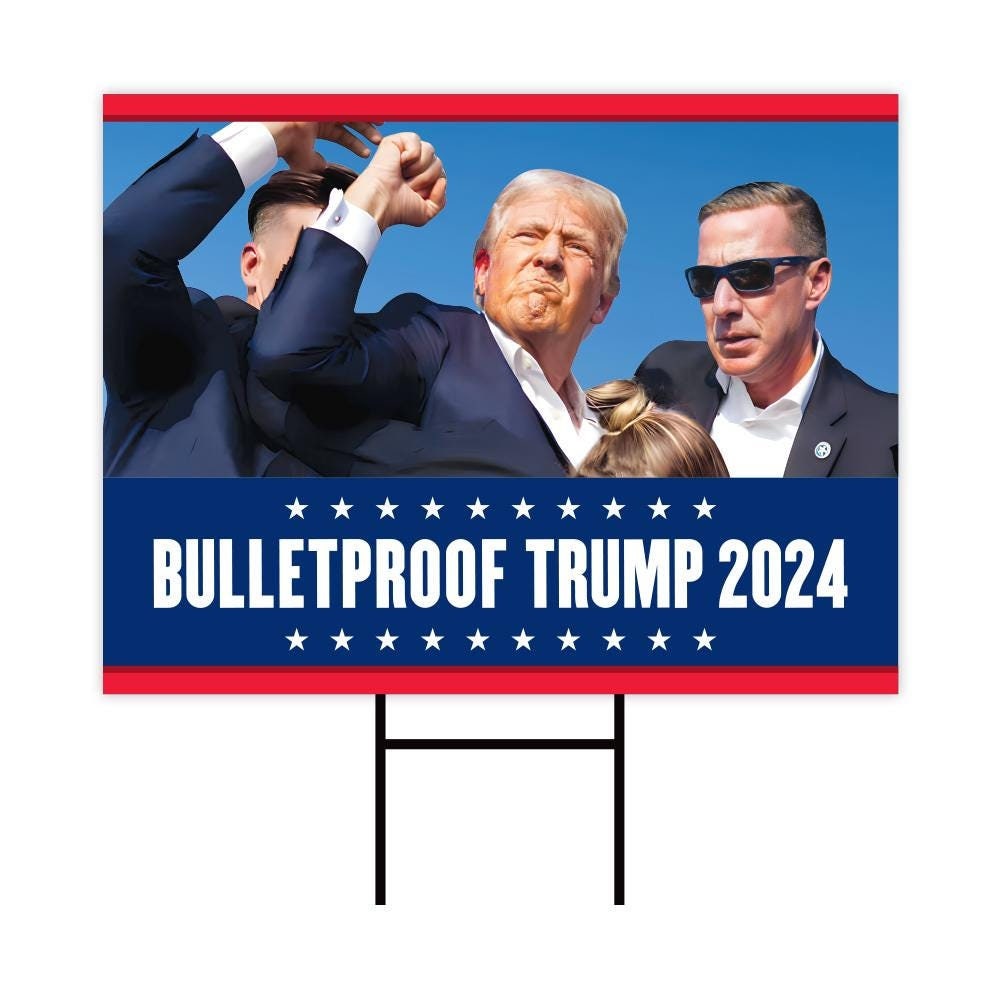 Trump for President 2024 Yard Sign, Still Standing Sign, Trump Shot, Never Surrender, Trump Fight, Election 2024 Sign with Metal H-Stake