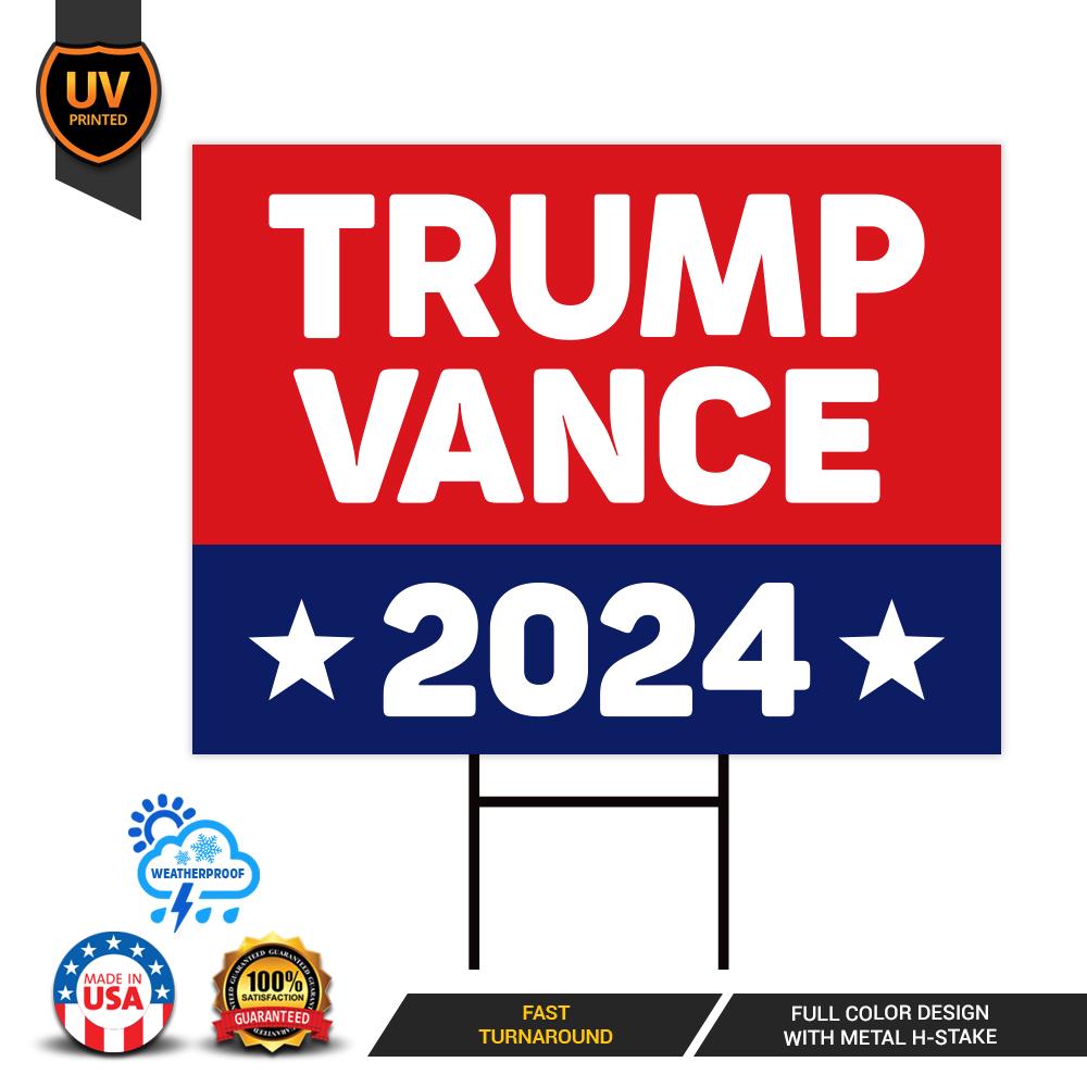 Trump Vance 2024 Yard Sign - Coroplast American Flag Donald Trump For President 2024, Take America Back Yard Sign with Metal H-Stake