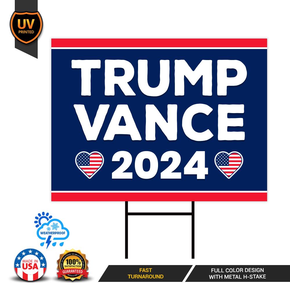 Trump Vance 2024 Yard Sign - Coroplast American Flag Donald Trump For President 2024, Take America Back Yard Sign with Metal H-Stake