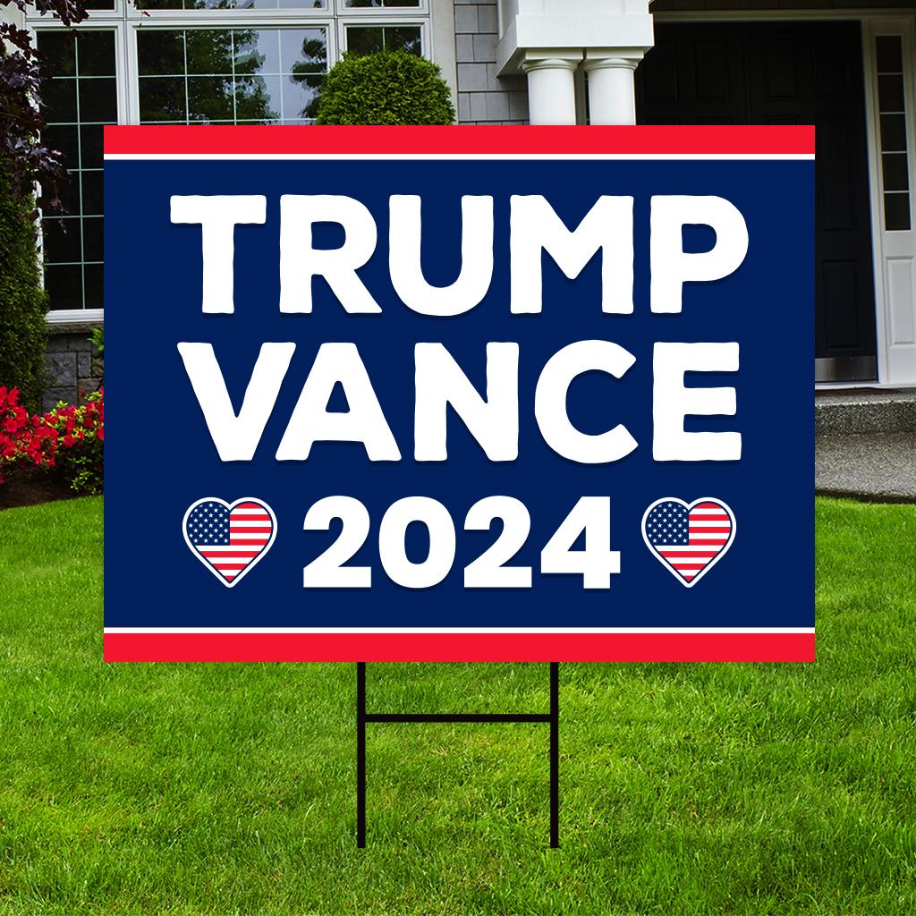 Trump Vance 2024 Yard Sign - Coroplast American Flag Donald Trump For President 2024, Take America Back Yard Sign with Metal H-Stake