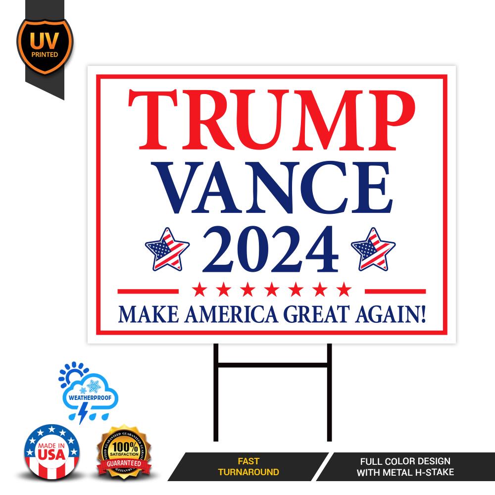 Trump Vance 2024 Yard Sign - Coroplast American Flag Donald Trump For President 2024, Take America Back Yard Sign with Metal H-Stake