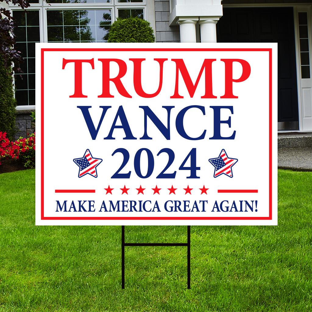 Trump Vance 2024 Yard Sign - Coroplast American Flag Donald Trump For President 2024, Take America Back Yard Sign with Metal H-Stake