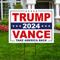 Trump Vance 2024 Yard Sign - Coroplast American Flag Donald Trump For President 2024, Take America Back Yard Sign with Metal H-Stake