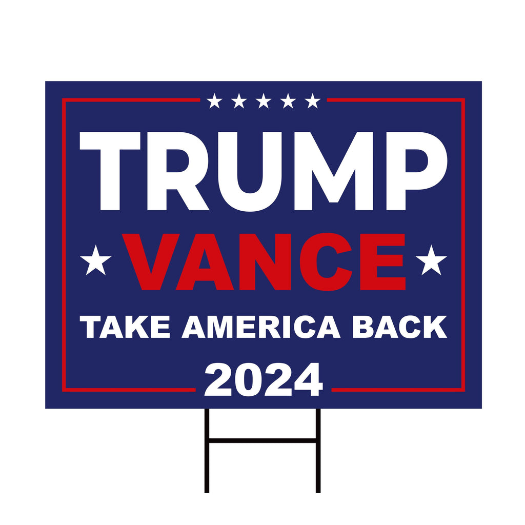 Trump Vance 2024 Yard Sign - Coroplast American Flag Donald Trump For President 2024, Take America Back Yard Sign with Metal H-Stake