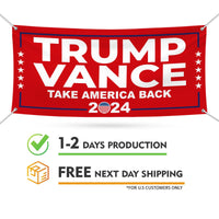 Trump Vance 2024 Banner Sign, 13 Oz Heavy Duty Waterproof Trump For President 2024, Take American Back Vinyl Banner with Metal Grommets