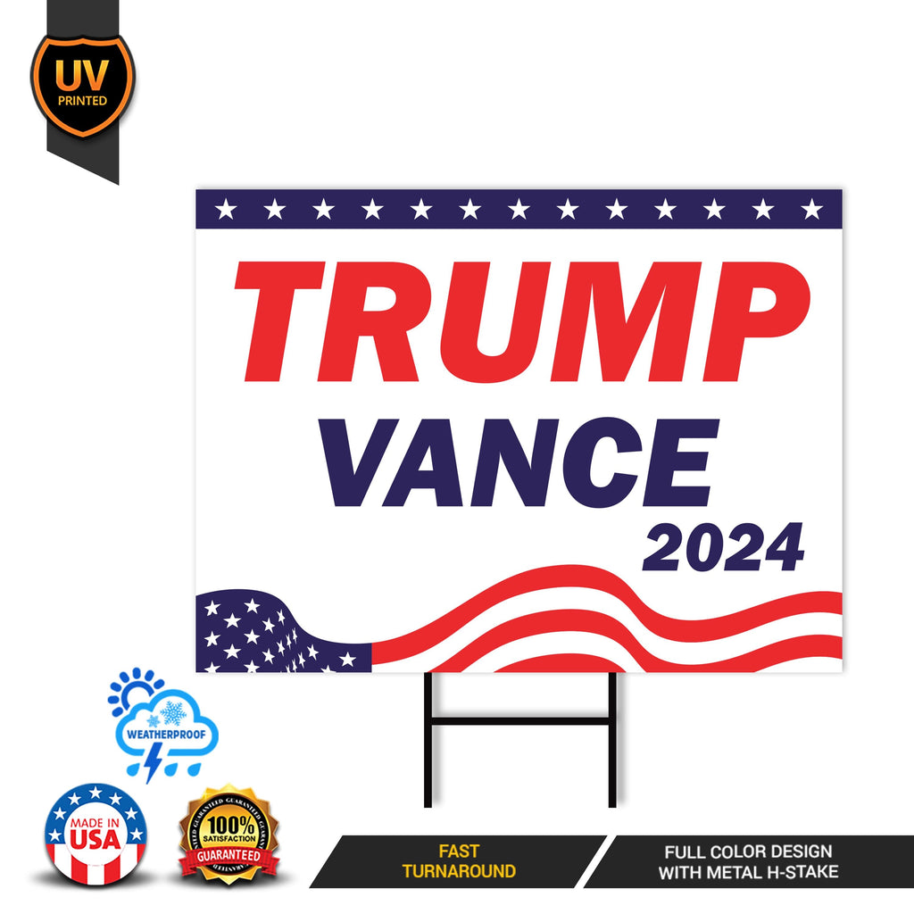 Trump Vance 2024 Yard Sign - Coroplast American Flag Donald Trump For President 2024, Take America Back Yard Sign with Metal H-Stake