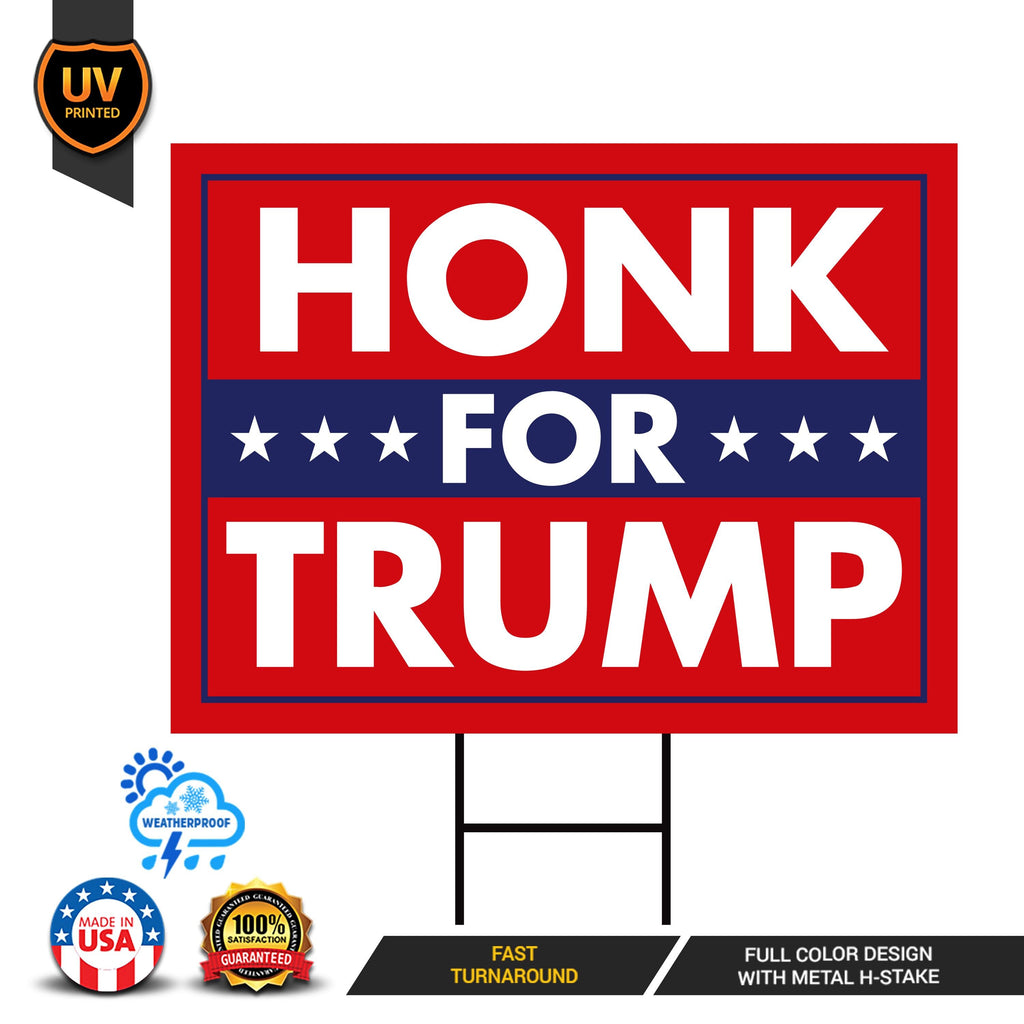 Honk for Trump 2024 Yard Sign - Coroplast Trump 2024, Donald Trump For President 2024 Take America Back Yard Sign with Metal H-Stake