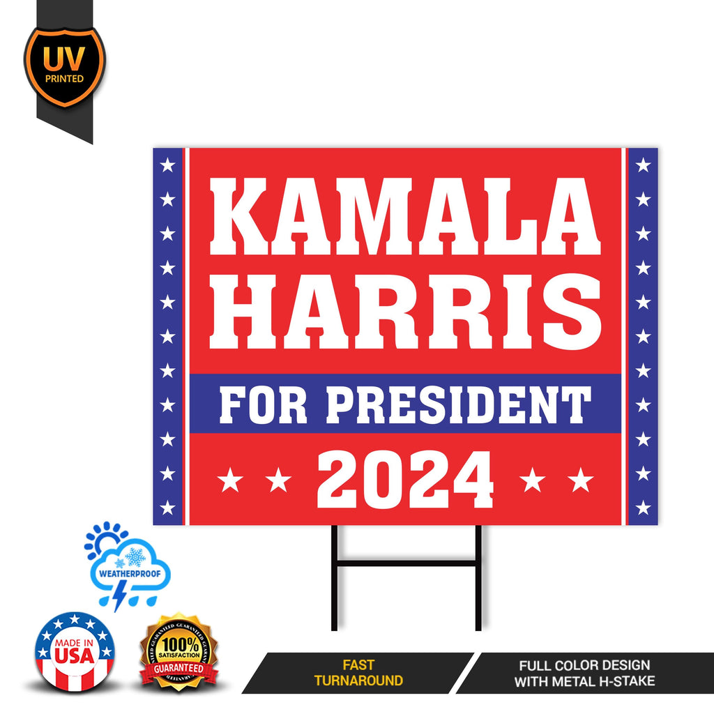 Kamala Harris 2024 Yard Sign - Coroplast Kamala Harris For President 2024 Lawn Sign, 2024 President Election Harris Signs with Metal H-Stake