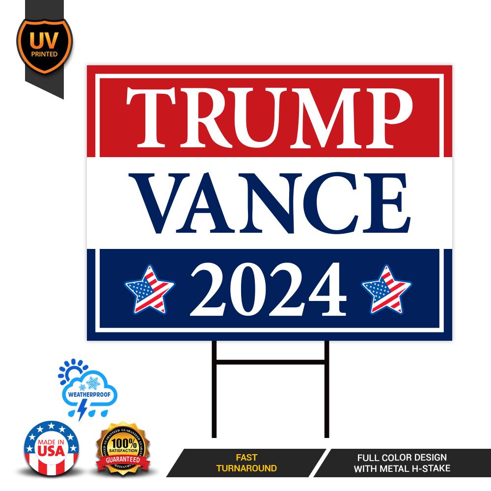 Trump Vance 2024 Yard Sign - Coroplast American Flag Donald Trump For President 2024, Take America Back Yard Sign with Metal H-Stake