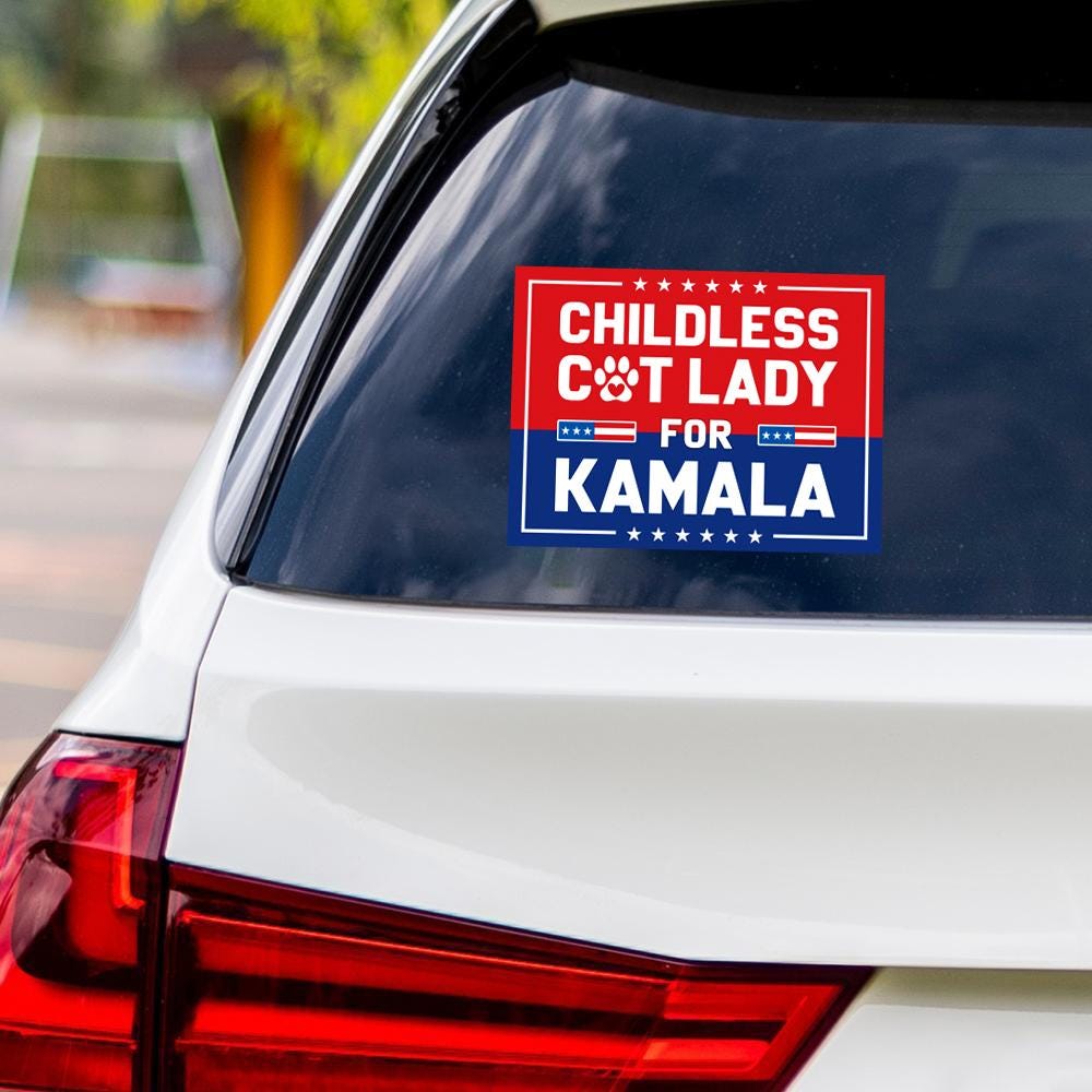 Kamala Harris 2024 Sticker Vinyl Decal, Harris For President 2024 Vinyl Sticker, Election, Childless Cat Ladies Bumper Sticker - 6" x 4.5"
