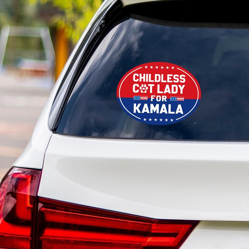 Kamala Harris 2024 Sticker Vinyl Decal, Harris For President 2024 Vinyl Sticker, Election, Childless Cat Ladies Bumper Sticker - 6" x 4.5"
