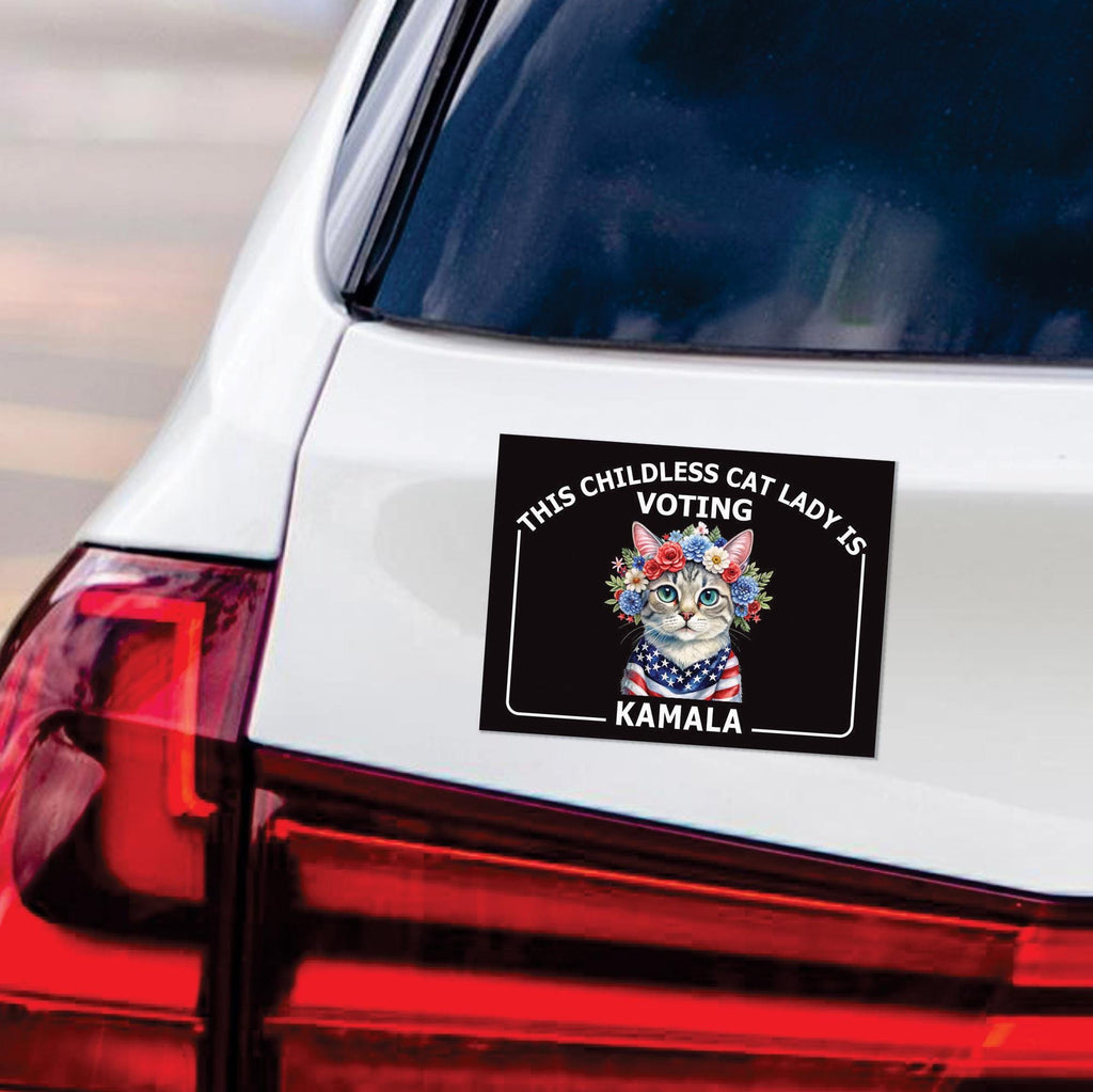 Kamala Harris 2024 Car Magnet, Harris For President Vehicle Magnet, Election 2024 Bumper Magnet, Childless Cat Ladies Magnet, 6" x 4.5"