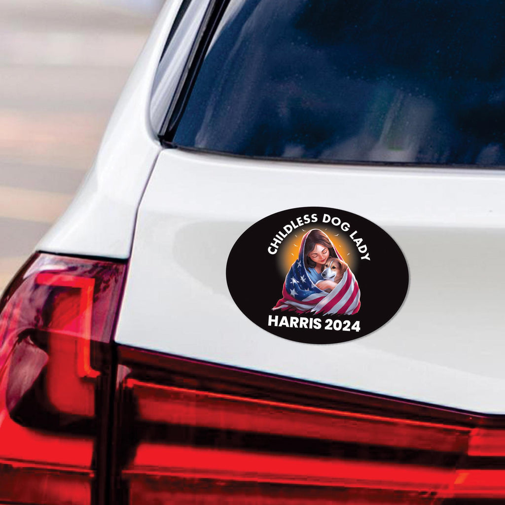 Kamala Harris 2024 Car Magnet, Harris For President Vehicle Magnet, Election 2024 Bumper Magnet, Childless Dog Ladies Magnet, 6" x 4.5"