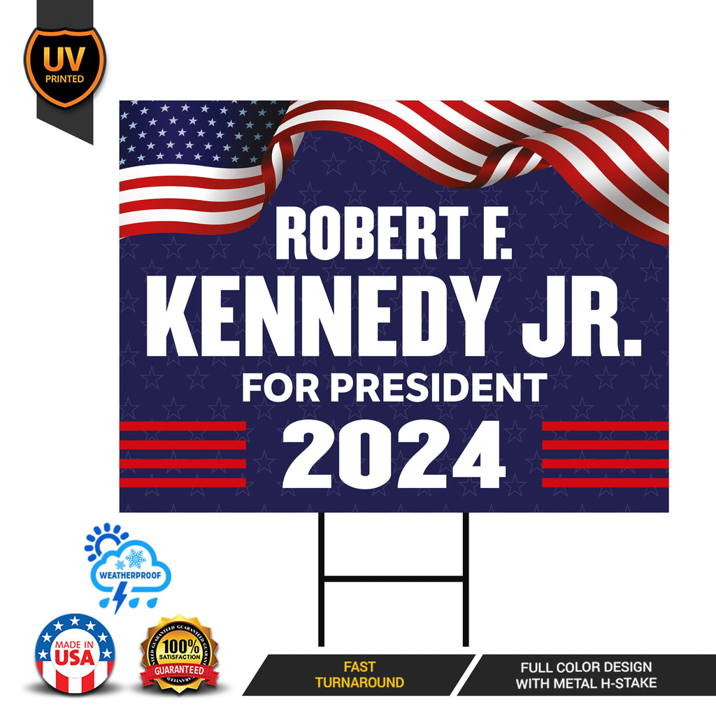 Kennedy 2024 Yard Sign - Coroplast Robert F. Kennedy Jr. For President 2024 Lawn Sign, Election 2024 RFK Jr. Yard Sign with Metal H-Stake