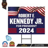 Kennedy 2024 Yard Sign - Coroplast Robert F. Kennedy Jr. For President 2024 Lawn Sign, Election 2024 RFK Jr. Yard Sign with Metal H-Stake