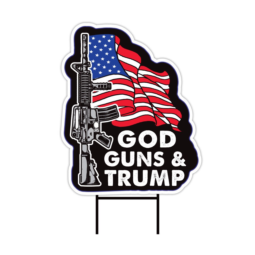 Trump 2024 Yard Sign - Coroplast American Flag Donald Trump For President 2024, God, Guns, Trump Yard Sign with Metal H-Stake