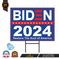 Biden 2024 Yard Sign, Coroplast Restore The Soul of America Sign, Election 2024 Lawn Sign Biden for President Yard Sign with Metal H-Stake