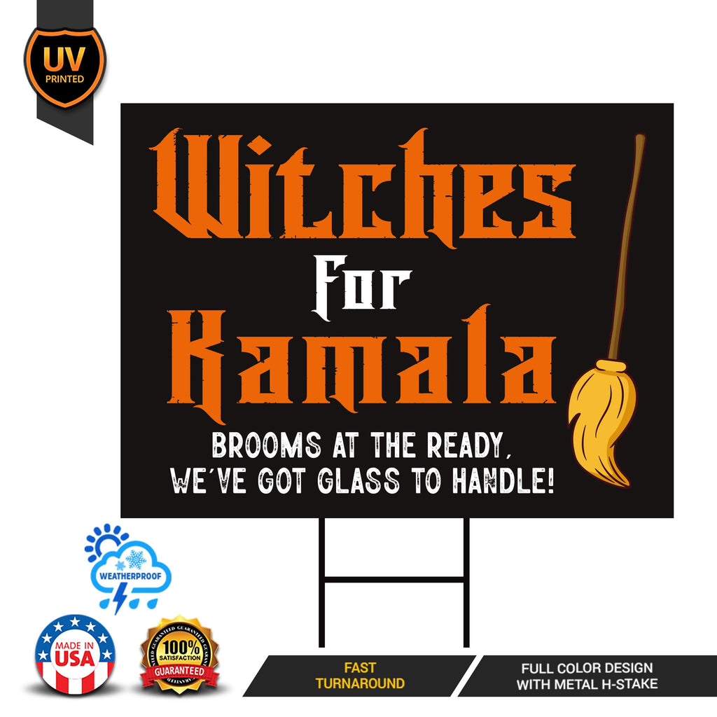 Witches for Kamala Yard Sign - Coroplast Harris For President 2024 Lawn Sign, Gothic Election 2024, Halloween Witch Signs with Metal H-Stake