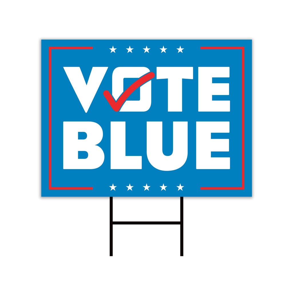 Vote Blue Save Democracy Yard Sign - Coroplast Vote Democrat Lawn Sign, Vote Blue Save Democracy Yard Sign with Metal H-Stake