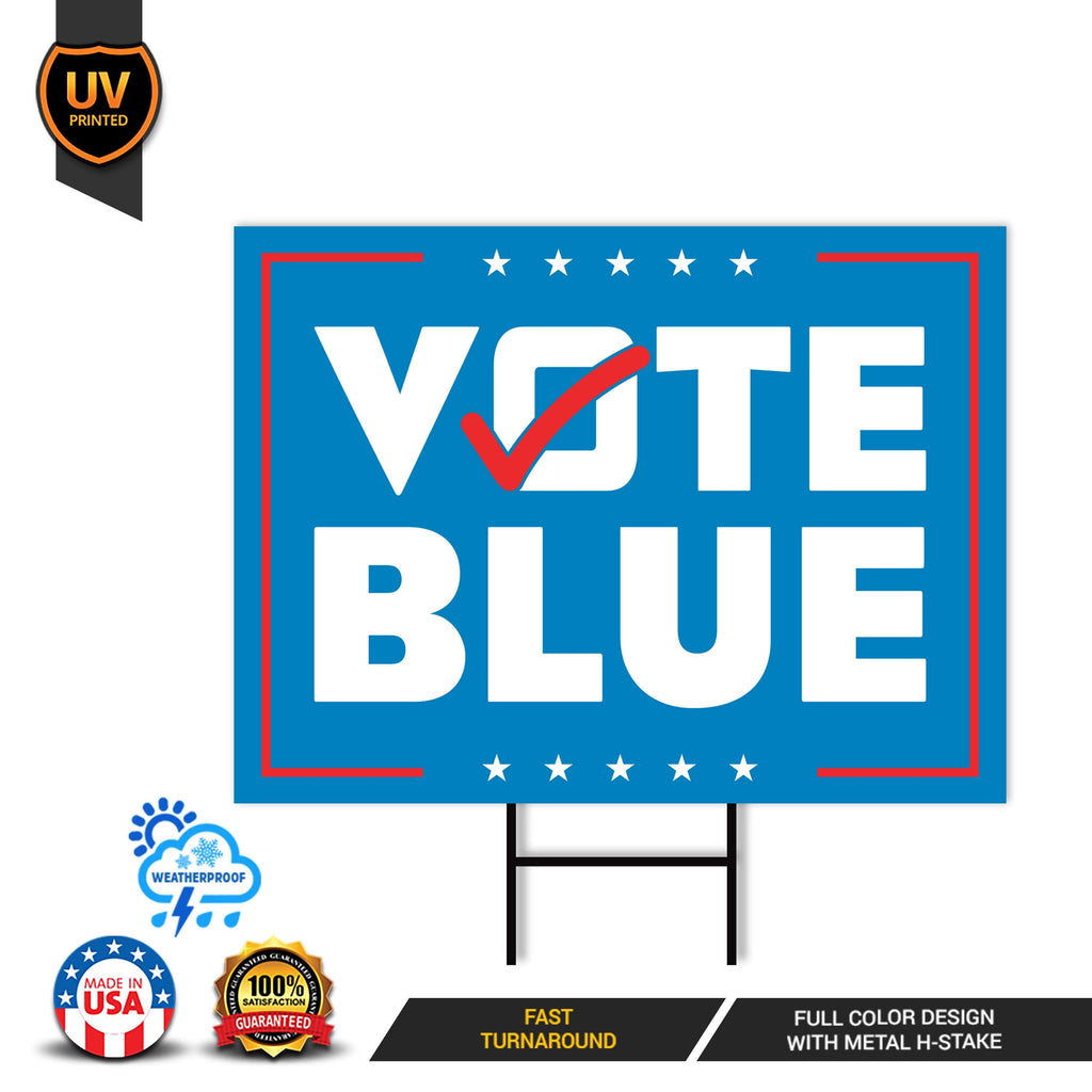 Vote Blue Save Democracy Yard Sign - Coroplast Vote Democrat Lawn Sign, Vote Blue Save Democracy Yard Sign with Metal H-Stake