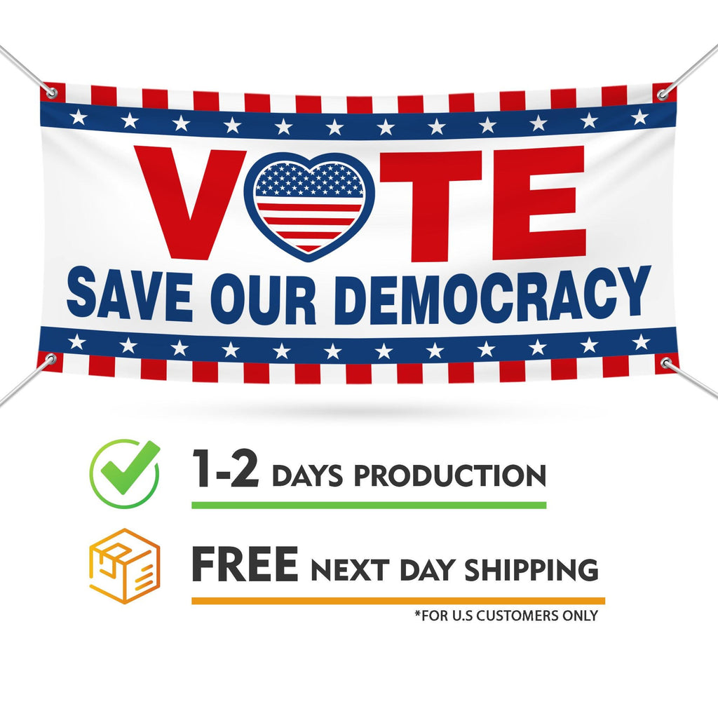 Vote Blue Save Democracy Banner Sign, 13 Oz Waterproof Vote Democrat Banner, Vote Blue. For President 2024 Banner With Metal Grommets