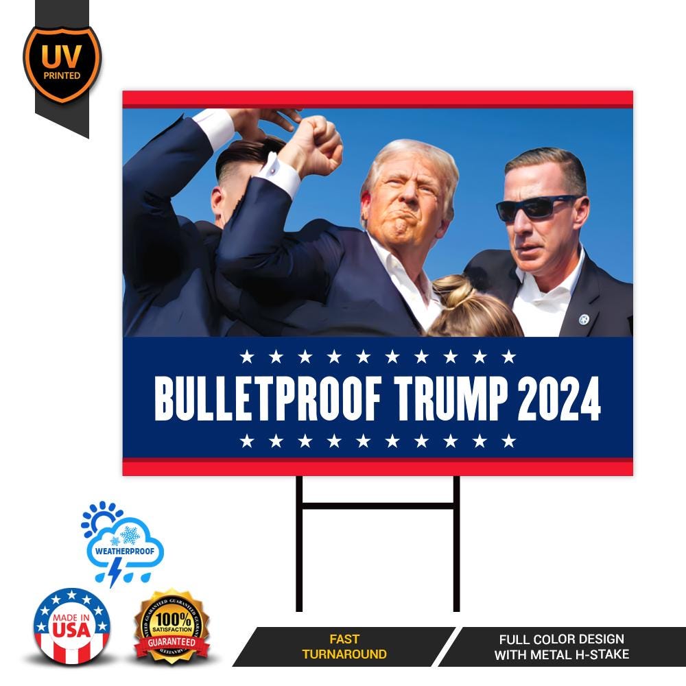 Trump for President 2024 Yard Sign, Still Standing Sign, Trump Shot, Never Surrender, Trump Fight, Election 2024 Sign with Metal H-Stake