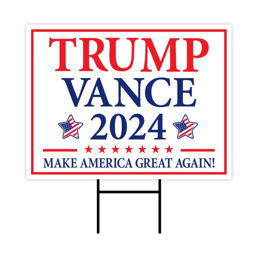 Trump Vance 2024 Yard Sign - Coroplast American Flag Donald Trump For President 2024, Take America Back Yard Sign with Metal H-Stake