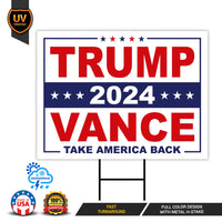 Trump Vance 2024 Yard Sign - Coroplast American Flag Donald Trump For President 2024, Take America Back Yard Sign with Metal H-Stake