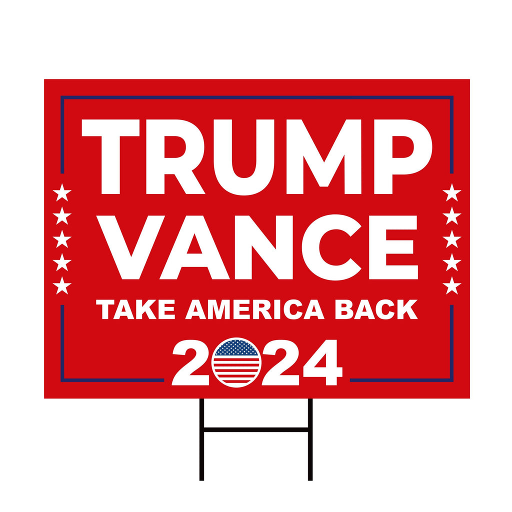 Trump Vance 2024 Yard Sign - Coroplast American Flag Donald Trump For President 2024, Take America Back Yard Sign with Metal H-Stake
