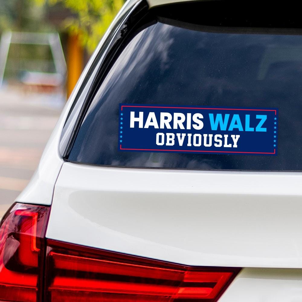 Harris Walz Obviously Sticker Vinyl Decal, Harris For President 2024 Vinyl Sticker, Childless Cat Ladies Bumper Sticker - 10" x 3"